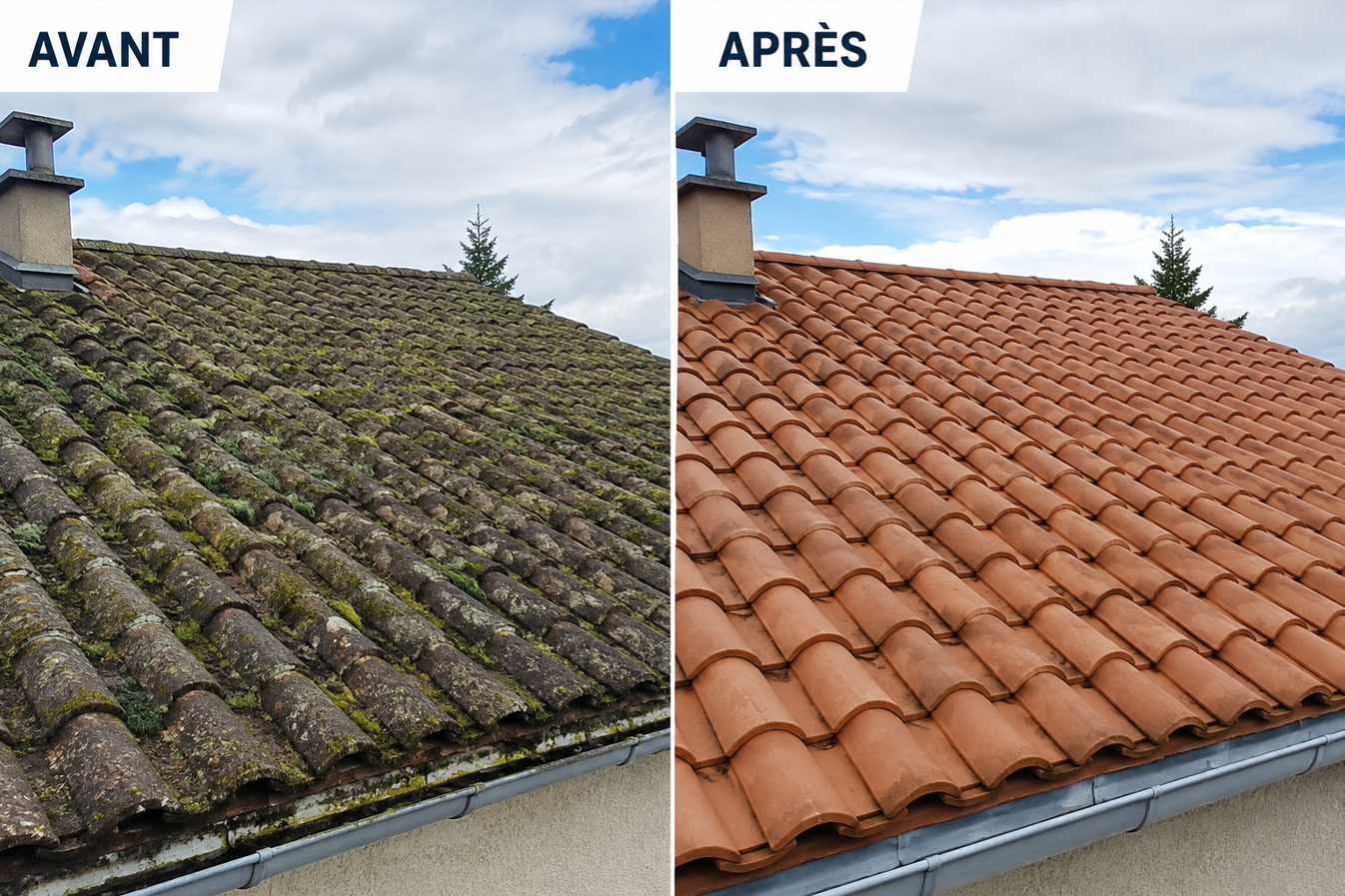 Démoussage de toiture en tuiles